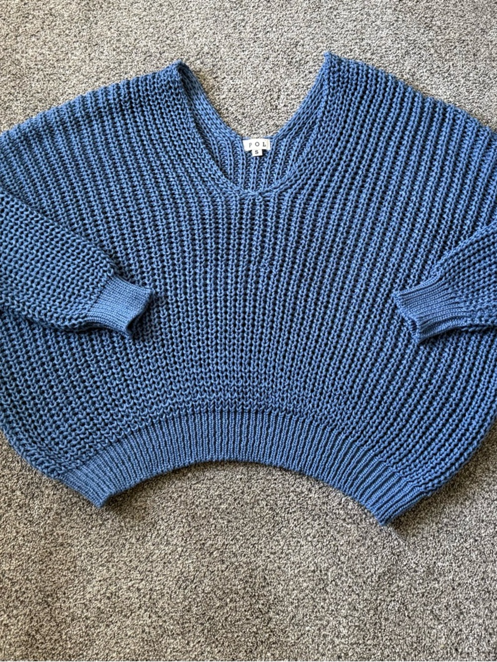 POL Dusty Blue Chunky V-Neck Sweater